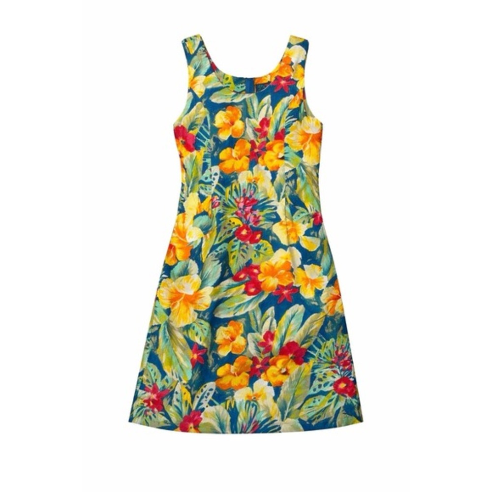 VTG Jams World Mini Dress SZ 9/(S) Hibiscus Floral Tropical Resort Retro Pockets